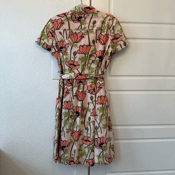Tory Burch Derrick Poplin Shirt Dress in Pink Poppies Bloom - Picture 6 of 9